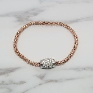 Sterling Silver Mesh Bracelet Rose Plated CZ